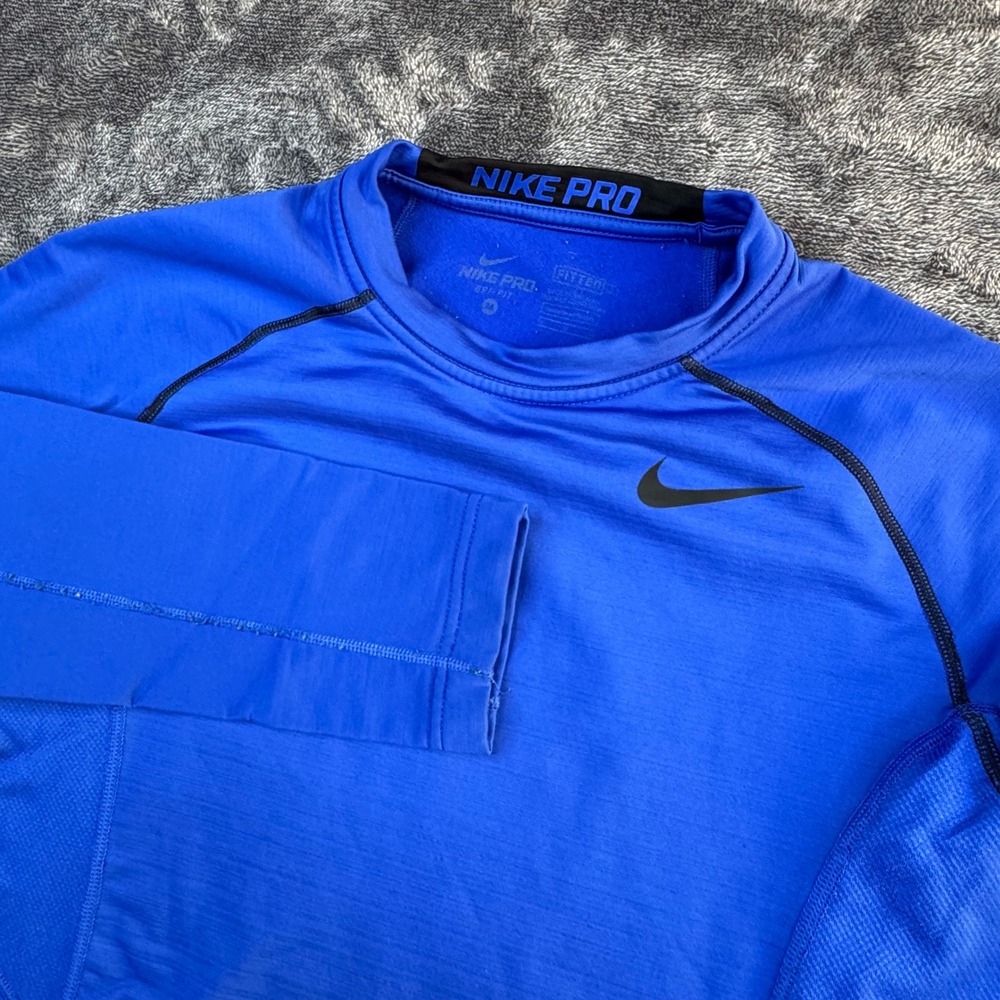 Nike Shirt Mens XL Blue Nike Pro Dri-FIT Long Sleeve Fitted Compression Athletic